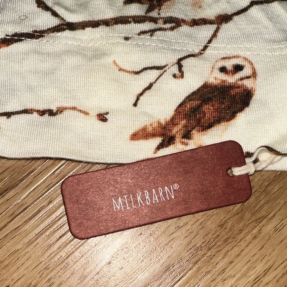 NEW Milkbarn Cream Beanie with Brown Owl Print